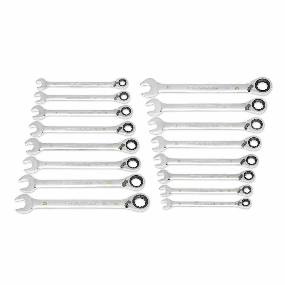 GearWrench 86629 16 Piece 90-Tooth 12 Point Metric Reversible Ratcheting Wrench Set - Moutools