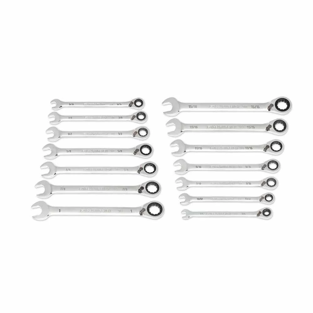 GearWrench 86660 14 Piece 90-Tooth 12 Point SAE Reversible Ratcheting Wrench Set - Moutools