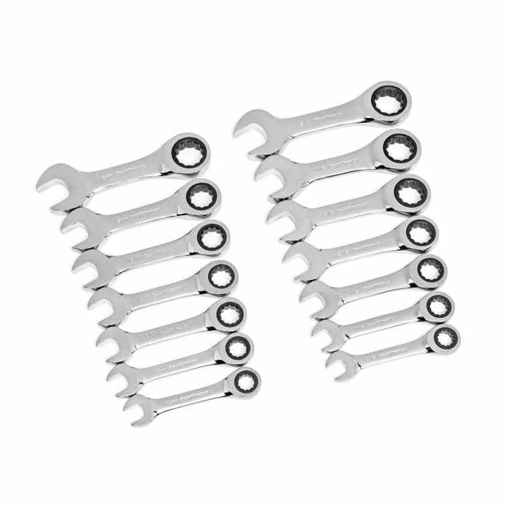 GearWrench 85206 14 Pc. 72-Tooth 12 Point Stubby Ratcheting SAE/Metric Combination Wrench Set - Moutools