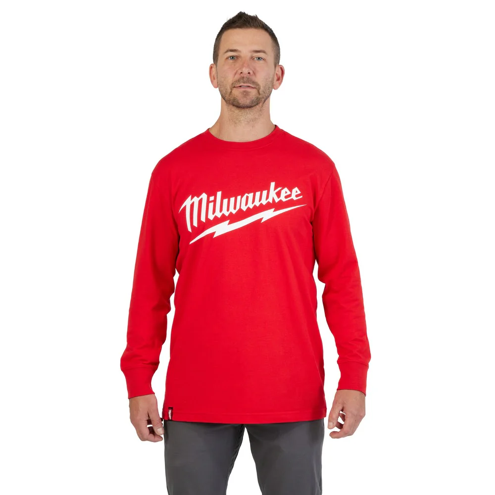 Milwaukee 608R Heavy Duty T-Shirt - Long Sleeve Logo Red - Moutools