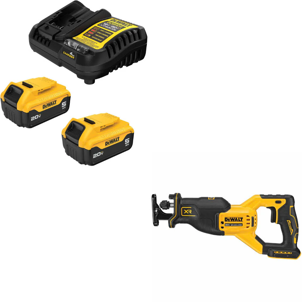 DeWalt DCB205-2C 20V MAX XR Starter Kit W/ FREE DCS382B 20V MAX XR RECIP SAW - Moutools