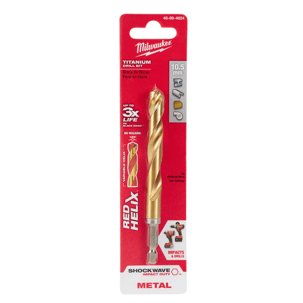Milwaukee 48-89-4824 10.5mm Metric Titanium SHOCKWAVE™ Red Helix Bit - Moutools
