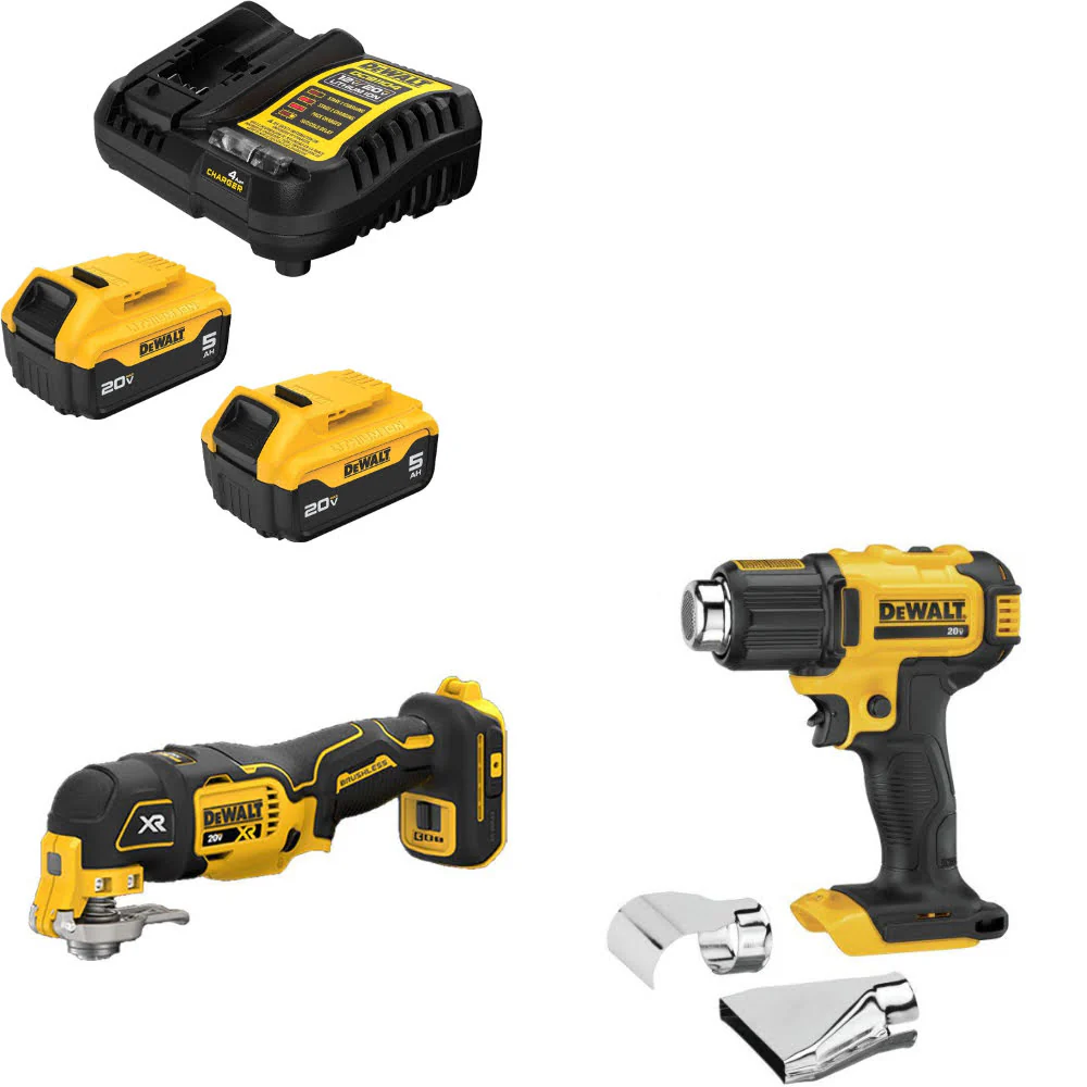 DeWalt DCB205-2C 20V Max Starter Kit W/ DCS356B 20V Multi-Tool & Heat Gun, Bare - Moutools