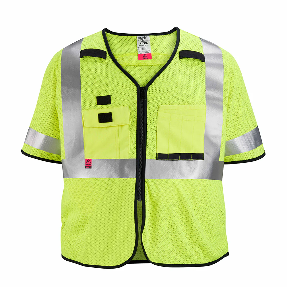 Milwaukee 48-73-5221 AR/FR Cat. 1 Class 3 High Visibility Yellow Mesh Safety Vest - S/M - Moutools