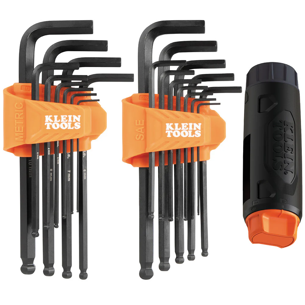 Klein BLS22H Long Ball-End Hex Key Set with Handle, SAE and Metric, 22-Piece - Moutools
