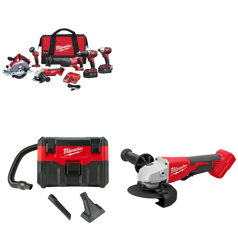 Milwaukee 2696-26 M18 6-Tool Combo Kit W/ FREE 0880-20 18V Vacuum & Grinder - Moutools