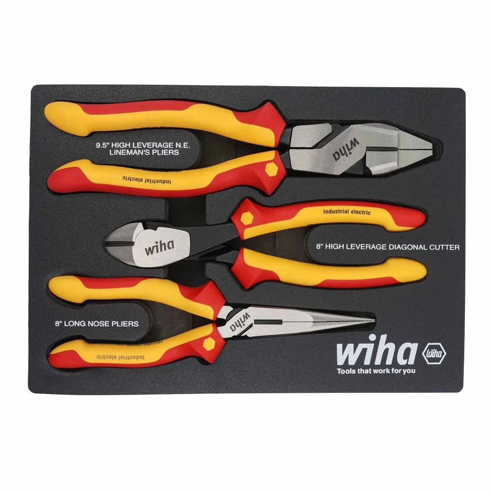 Wiha 32960 3 Piece Insulated Pliers and Cutters Tray Set - Moutools
