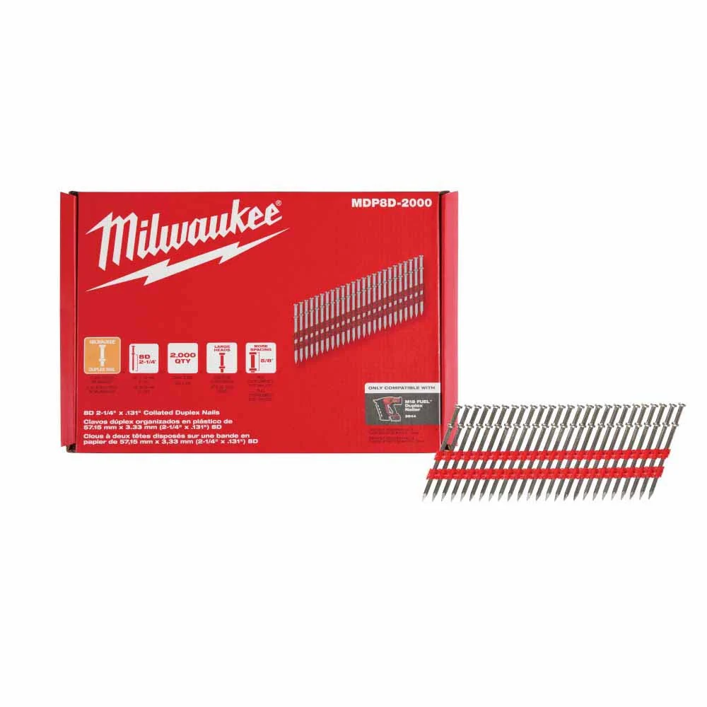 Milwaukee MDP8D-2000 Milwaukee 8D 2-1/4” x .131” Collated Duplex Nails - Moutools