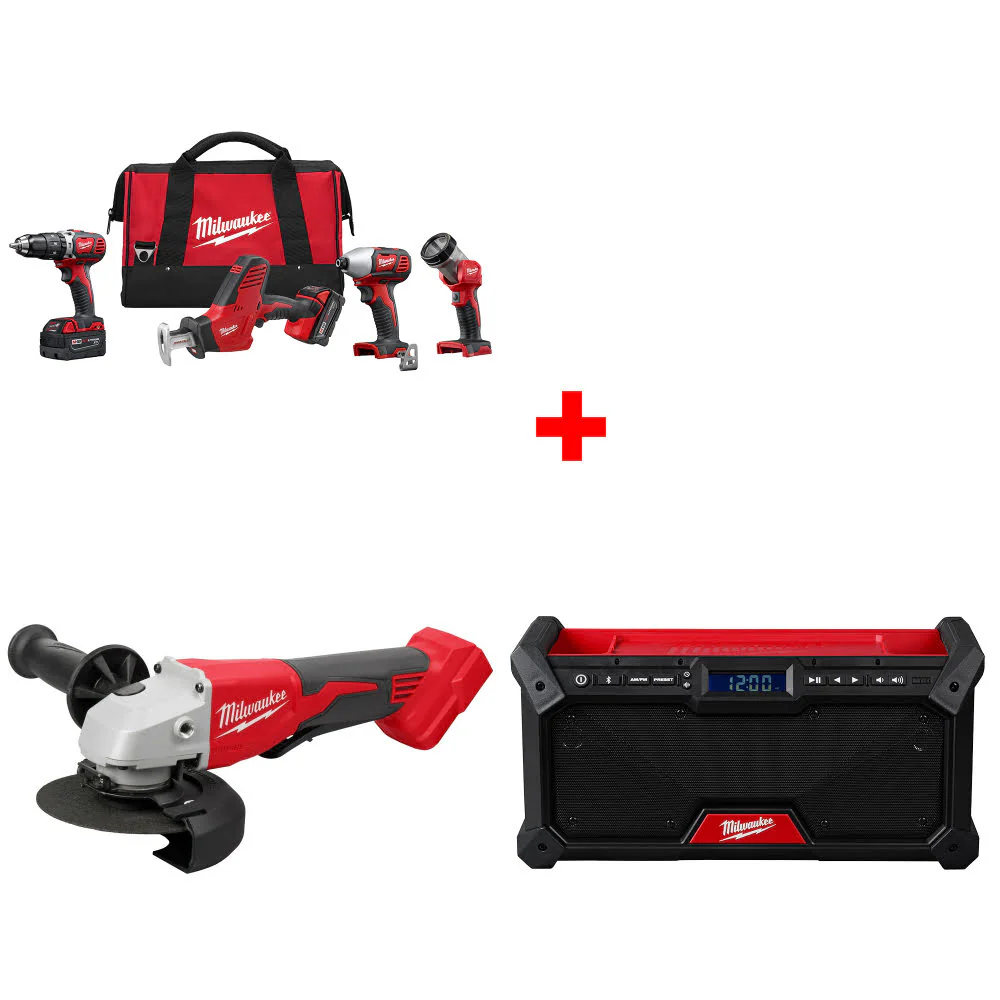 Milwaukee 2695-24 M18 4-Tool Combo Kit W/ FREE 2686-20 M18 Grinder & Radio - Moutools