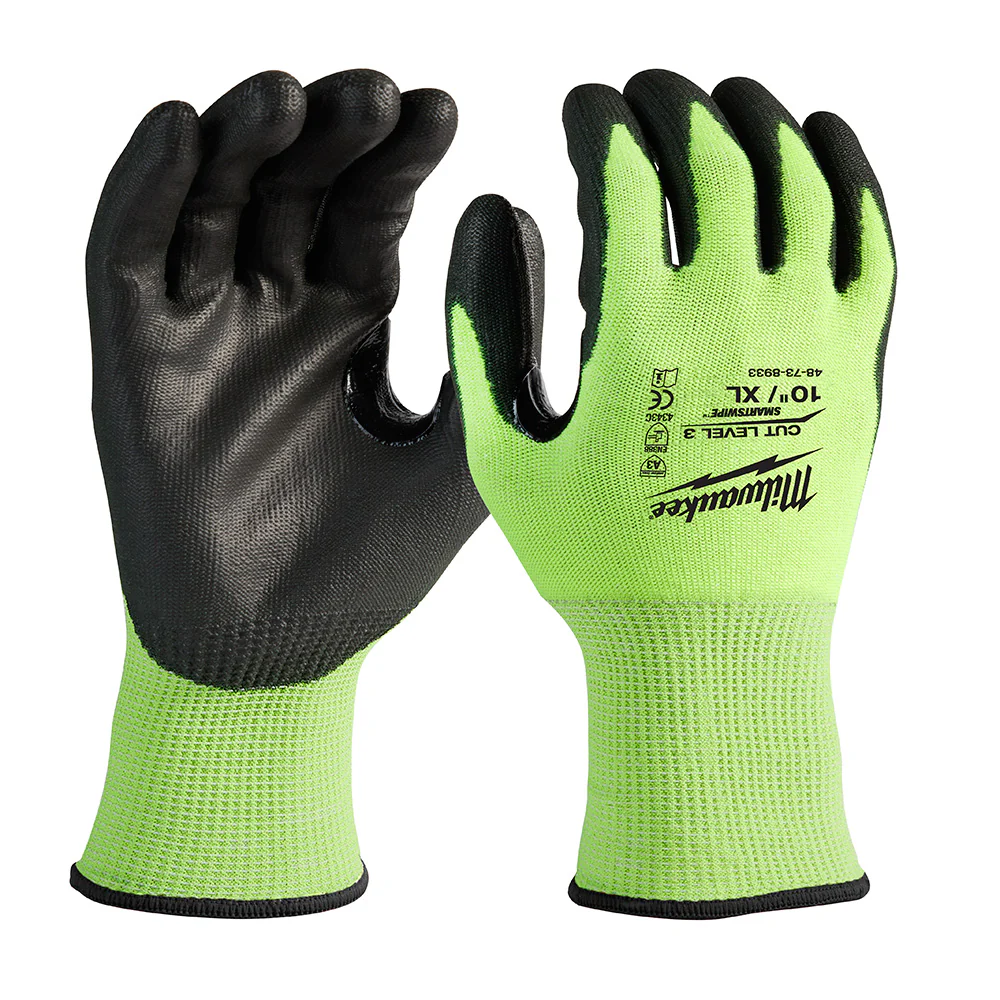 Milwaukee 48-73-8933B 12PK High Visibility Cut Level 3 Polyurethane Dipped Safety Gloves - X-Large - Moutools