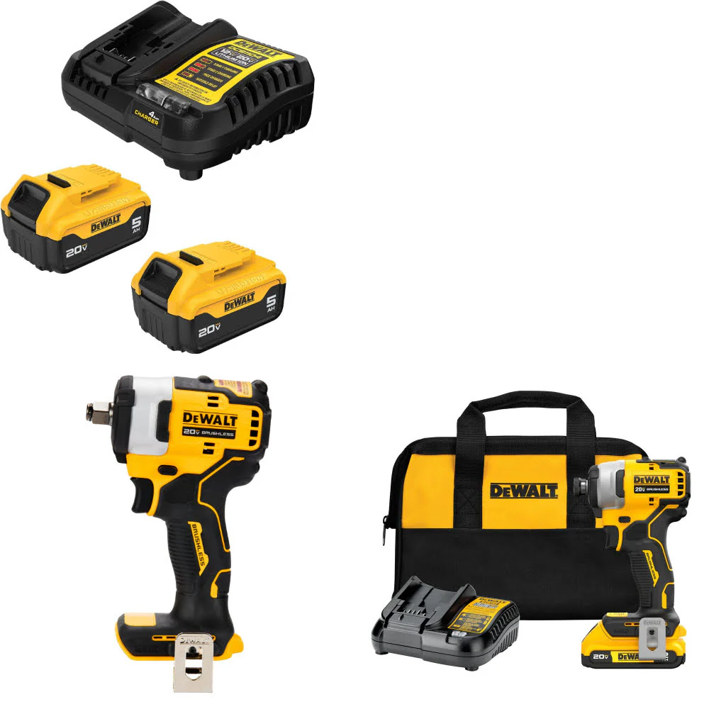 DeWalt DCB205-2C 20V Starter Kit W/ DCF911B Impact Wrench & Impact Driver Kit - Moutools