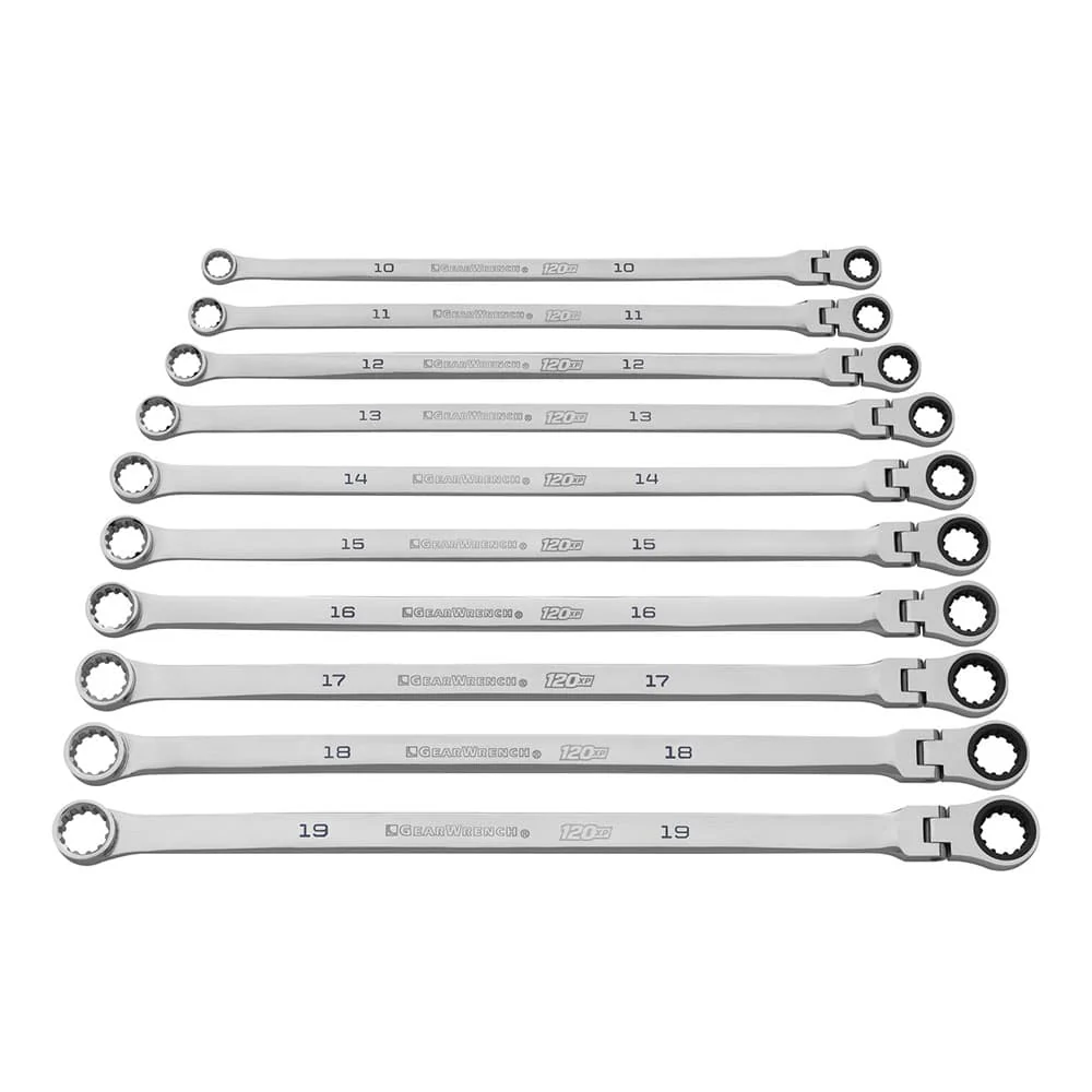 GearWrench 86126 10 Pc. 120XP Universal Spline XL Flex Head GearBox Ratcheting Metric Wrench Set - Moutools