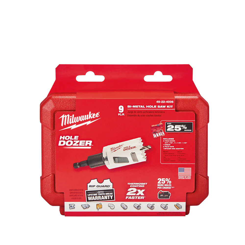 Milwaukee 49-22-4006 9-Piece General-Purpose Hole Dozer Hole Saw Kit - Moutools