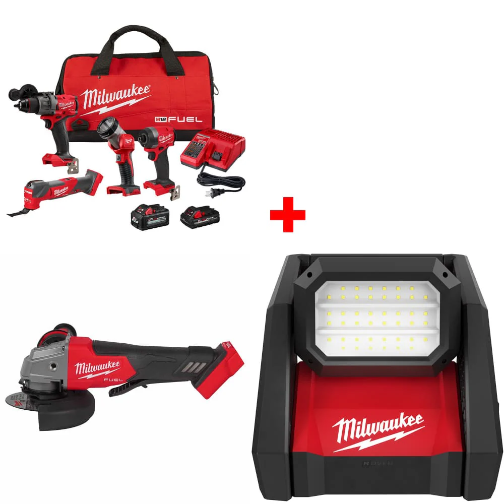 Milwaukee 3698-24MT M18 4-Tool Combo Kit w/ FREE 2880-20 M18 Grinder & Light - Moutools