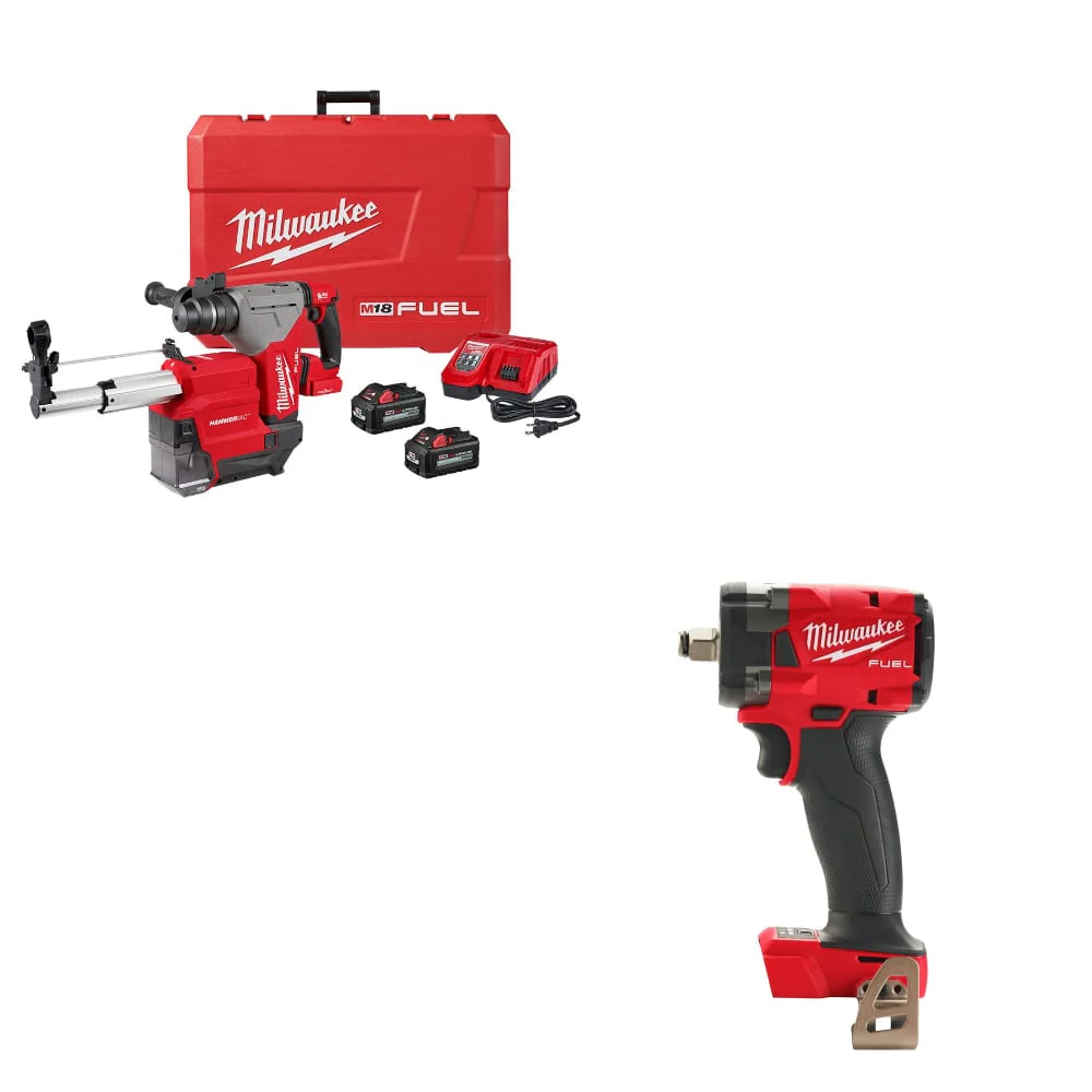 Milwaukee 2915-22DE M18 FUEL Rotary Hammer Kit W/ FREE 2855-20 Impact Wrench - Moutools