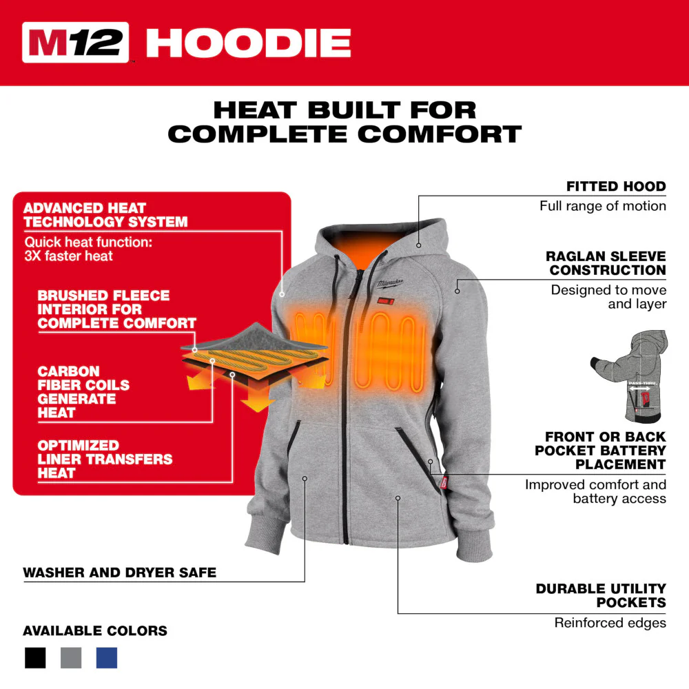 Milwaukee 336G-21 M12 Women's Heated Hoodie Kit Gray - Moutools