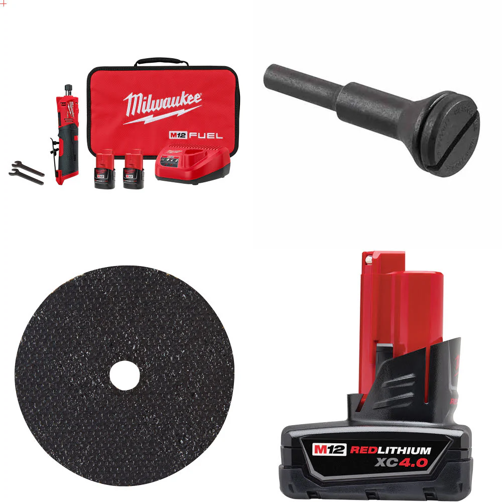 Milwaukee 2486-22 M12 Grinder Kit W/ FREE Arbor, Cut Off Wheel-5Pk & Battery - Moutools
