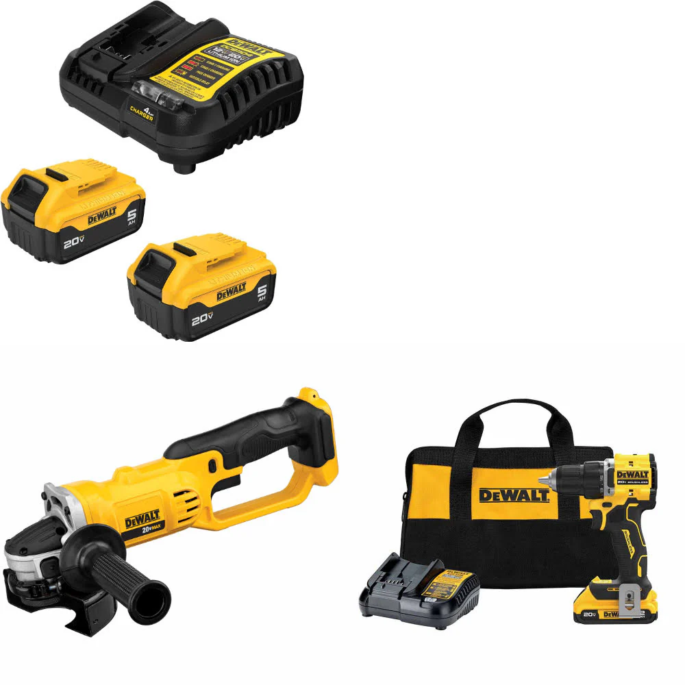 DeWalt DCB205-2C 20V MAX Starter Kit W/ DCG412B Cut-Off Tool & Drill/Driver Kit - Moutools