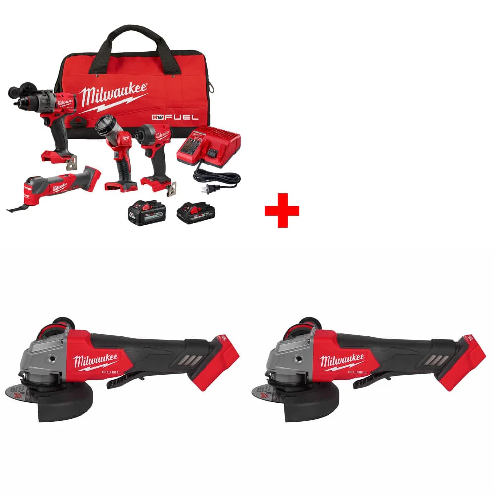 Milwaukee 3698-24MT M18 FUEL 4-Tool Combo Kit w/ FREE 2880-20 M18 Grinder, 2Pk - Moutools