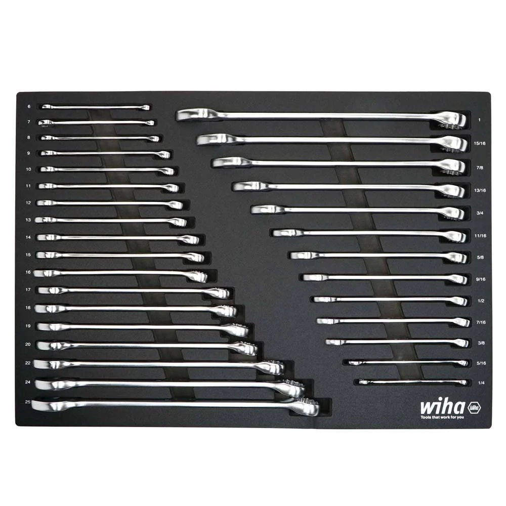 Wiha 30492 31 Piece Combination Wrench Tray Set - SAE and Metric - Moutools