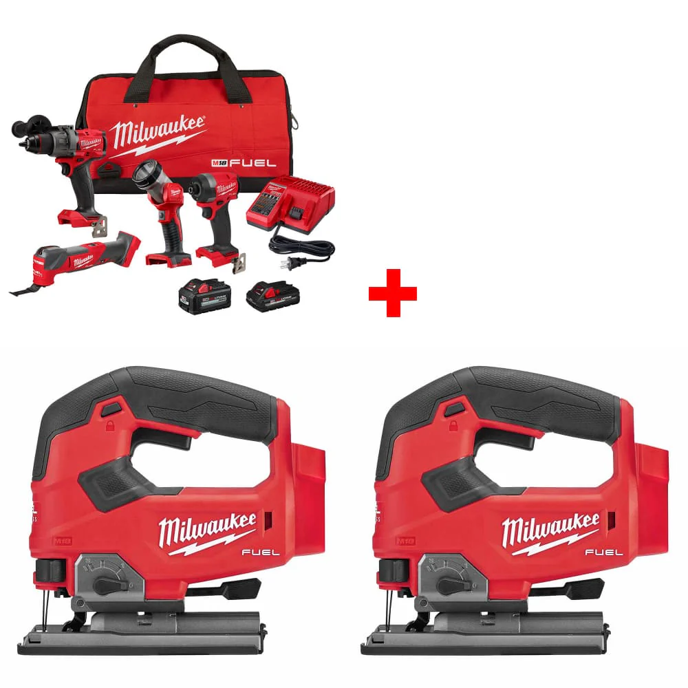 Milwaukee 3698-24MT M18 4-Tool Combo Kit w/ FREE 2737-20 M18 Jig Saw, 2-Pack - Moutools