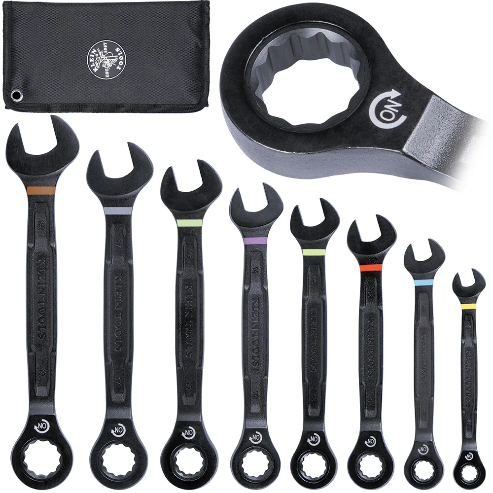 Klein 69408MG 90-Tooth Ratcheting Combo Wrench Set, Metric, 8-Piece - Moutools
