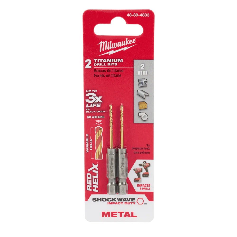 Milwaukee 48-89-4803 2mm Metric Titanium SHOCKWAVE™ Red Helix Bit - Moutools