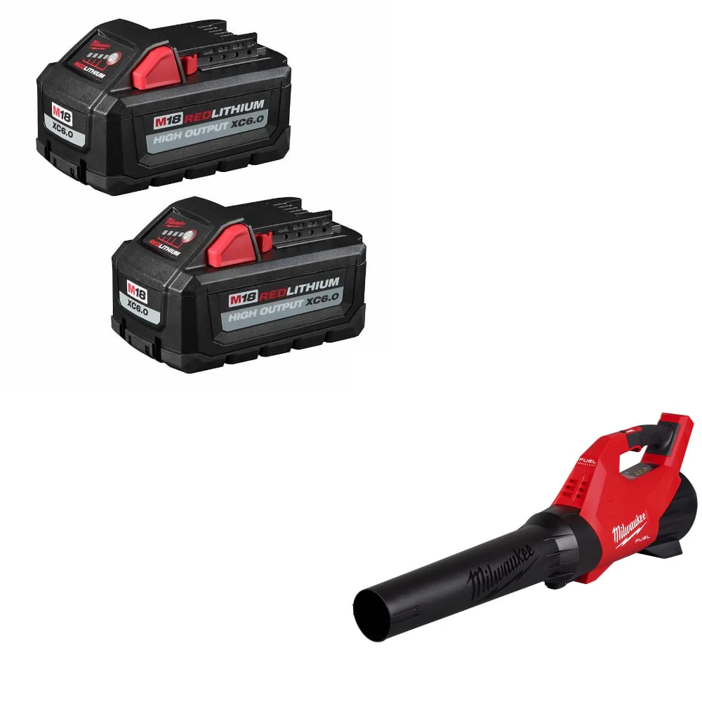 Milwaukee 48-11-1862 M18 XC6.0 Battery-2Pk W/ FREE 3017-20 M18 FUEL Blower - Moutools