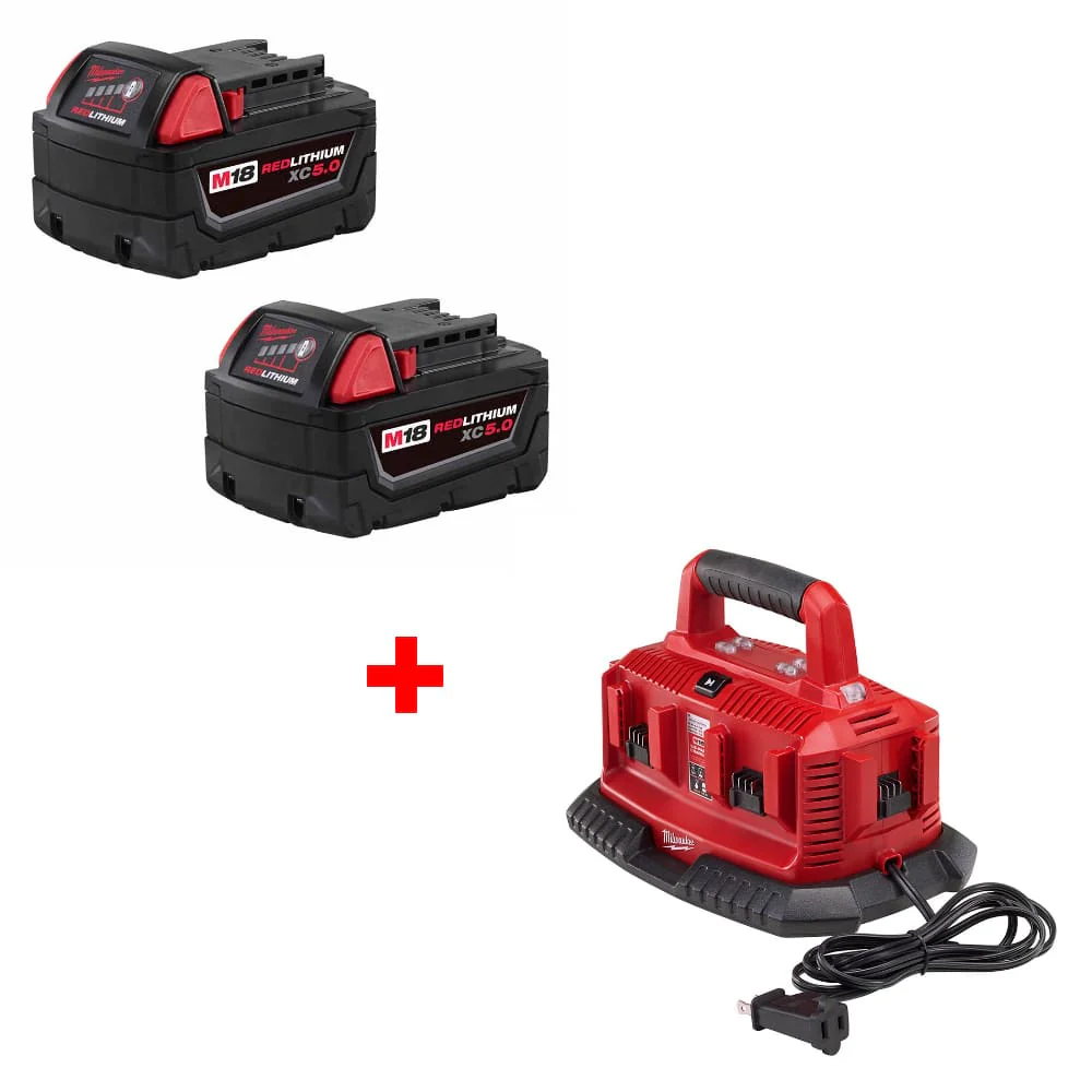 Milwaukee 48-11-1852 M18 Battery 2-Pack w/ FREE 48-59-1806 M18 6-Pack Charger - Moutools