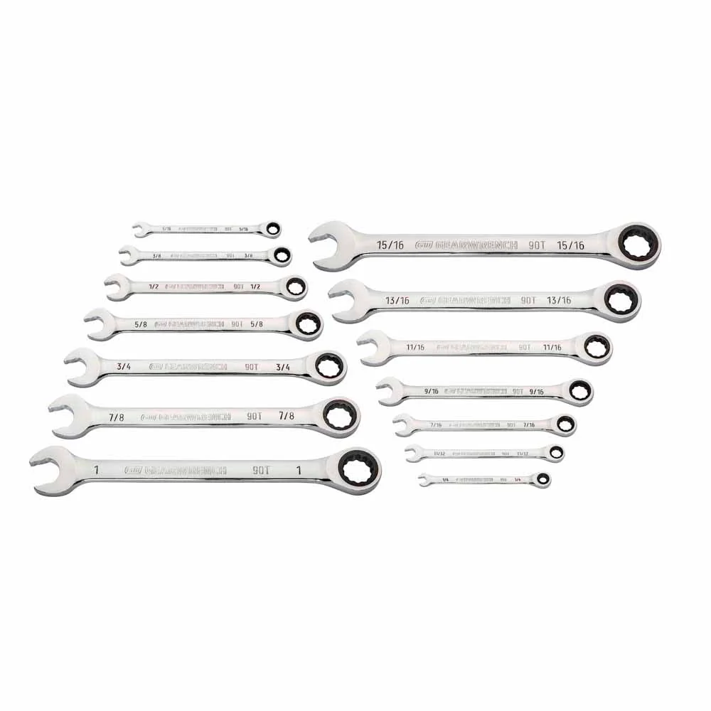 GearWrench 86959 14 Pc. 90-Tooth 12 Point SAE Combination Ratcheting Wrench Set - Moutools