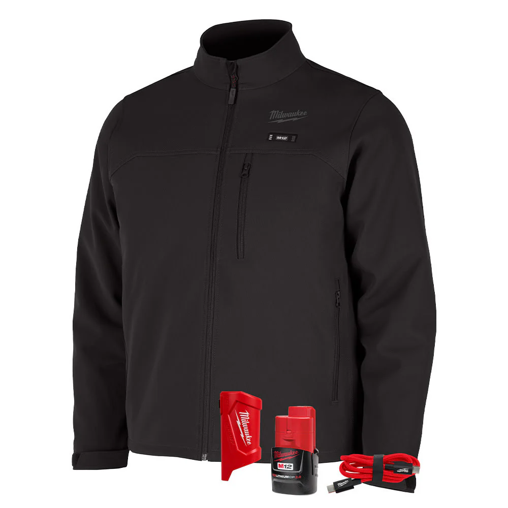 Milwaukee M100B-21 M12 Heated Black Toughshell Jacket with (1) 3.0 Ah Battery and Charger - Moutools