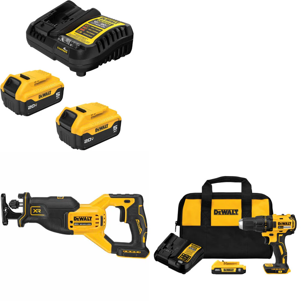DeWalt DCB205-2C 20V MAX Starter Kit W/ DCS382B 20V Recip Saw & Drill/Driver Kit - Moutools
