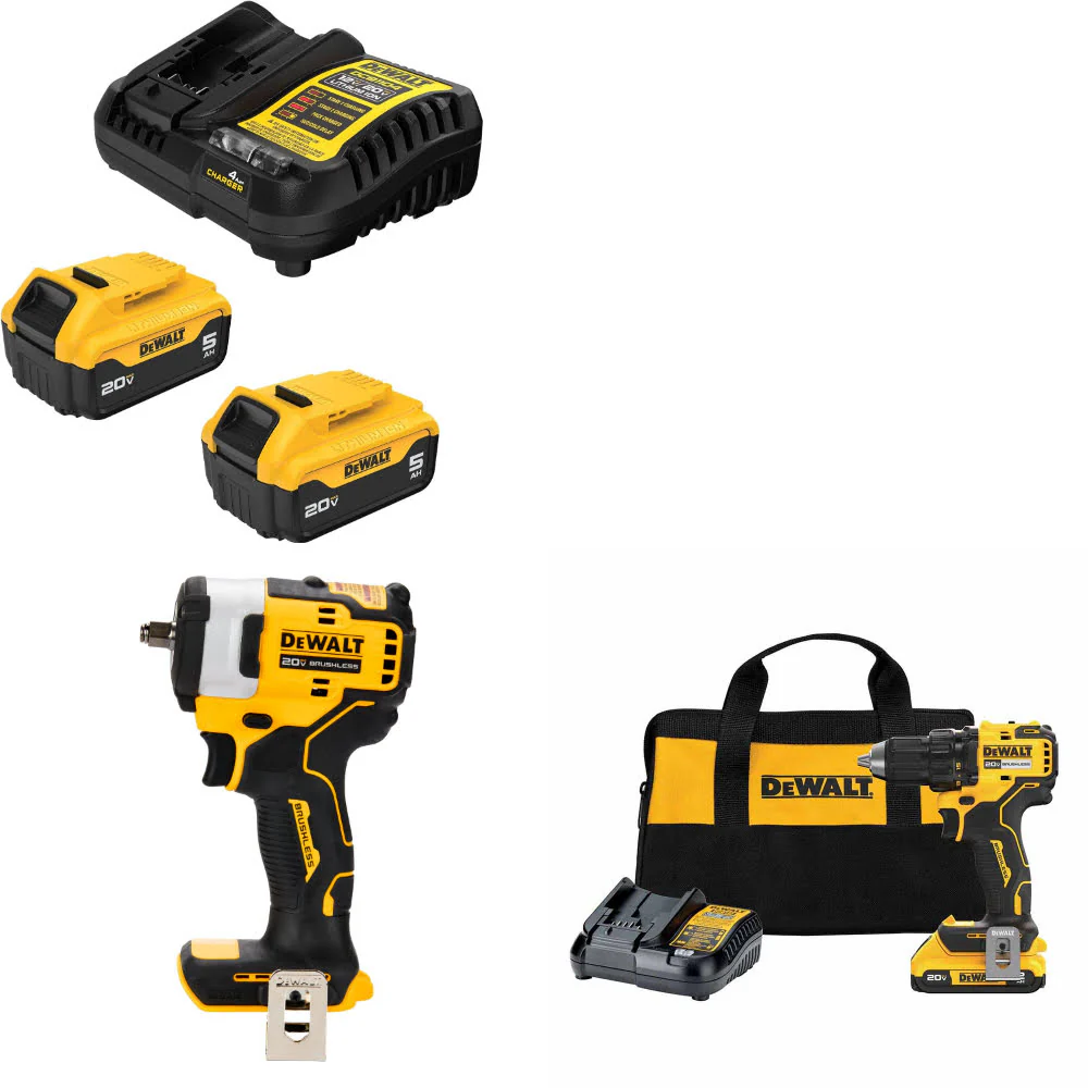 DeWalt DCB205-2C 20V Starter Kit W/ DCF913B 20V Impact Wrench & Drill/Driver Kit - Moutools