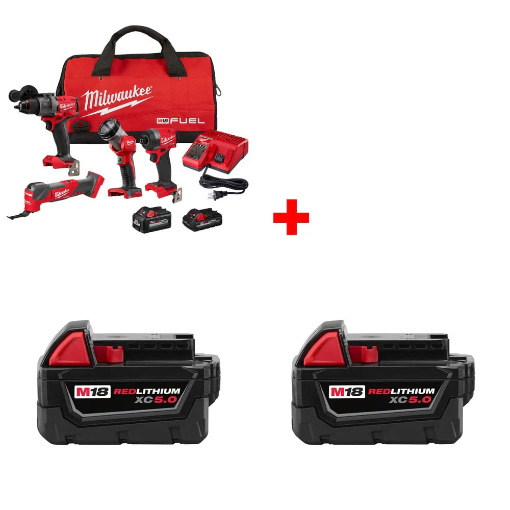 Milwaukee 3698-24MT M18 4-Tool Combo Kit w/ FREE 48-11-1850 M18 Battery, 2-Pack - Moutools