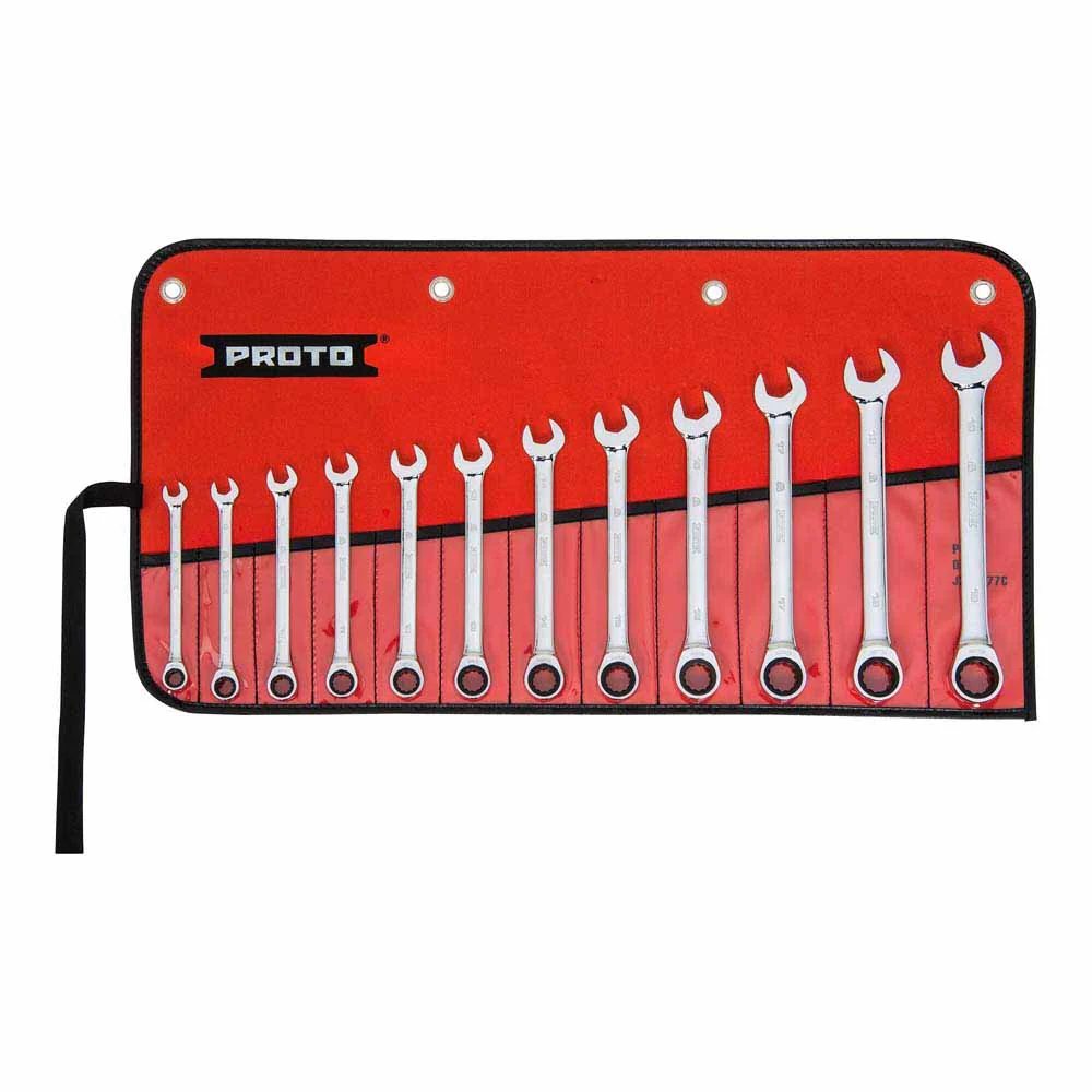Proto JSCRMT-12S 12 Piece Non-Reversible Ratcheting Combination Wrench Set - Moutools