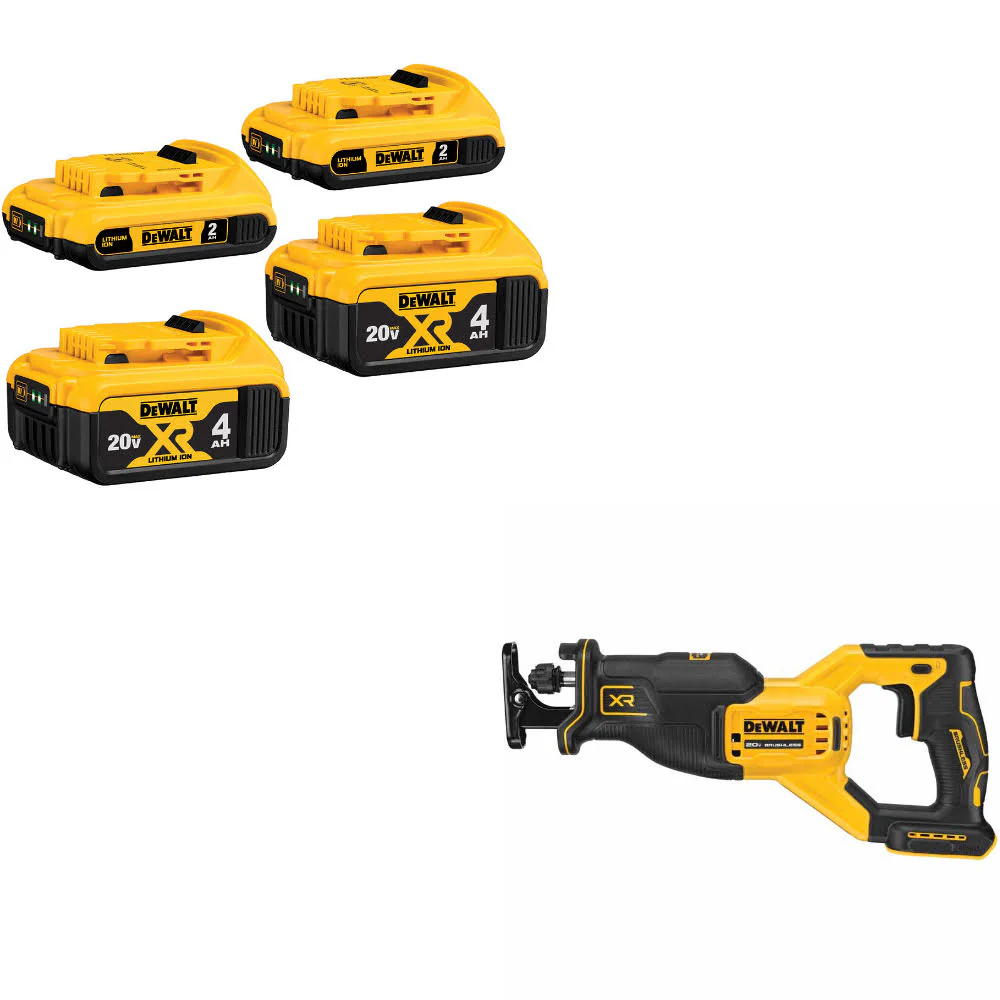 DeWalt DCB324-4 20V MAX Battery 4-Pack W/ FREE DCS382B 20V MAX XR RECIP SAW - Moutools