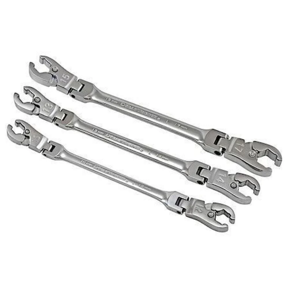 GearWrench 89099 3 Pc. Ratcheting Flex Head Flare Nut Metric Wrench Set - Moutools