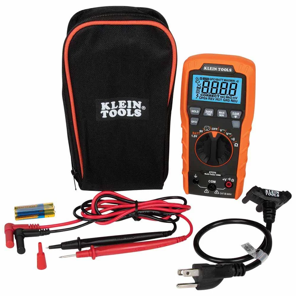 Klein Tools ET270 Digital Multi-Tester DMM with Receptacle Tester - Moutools