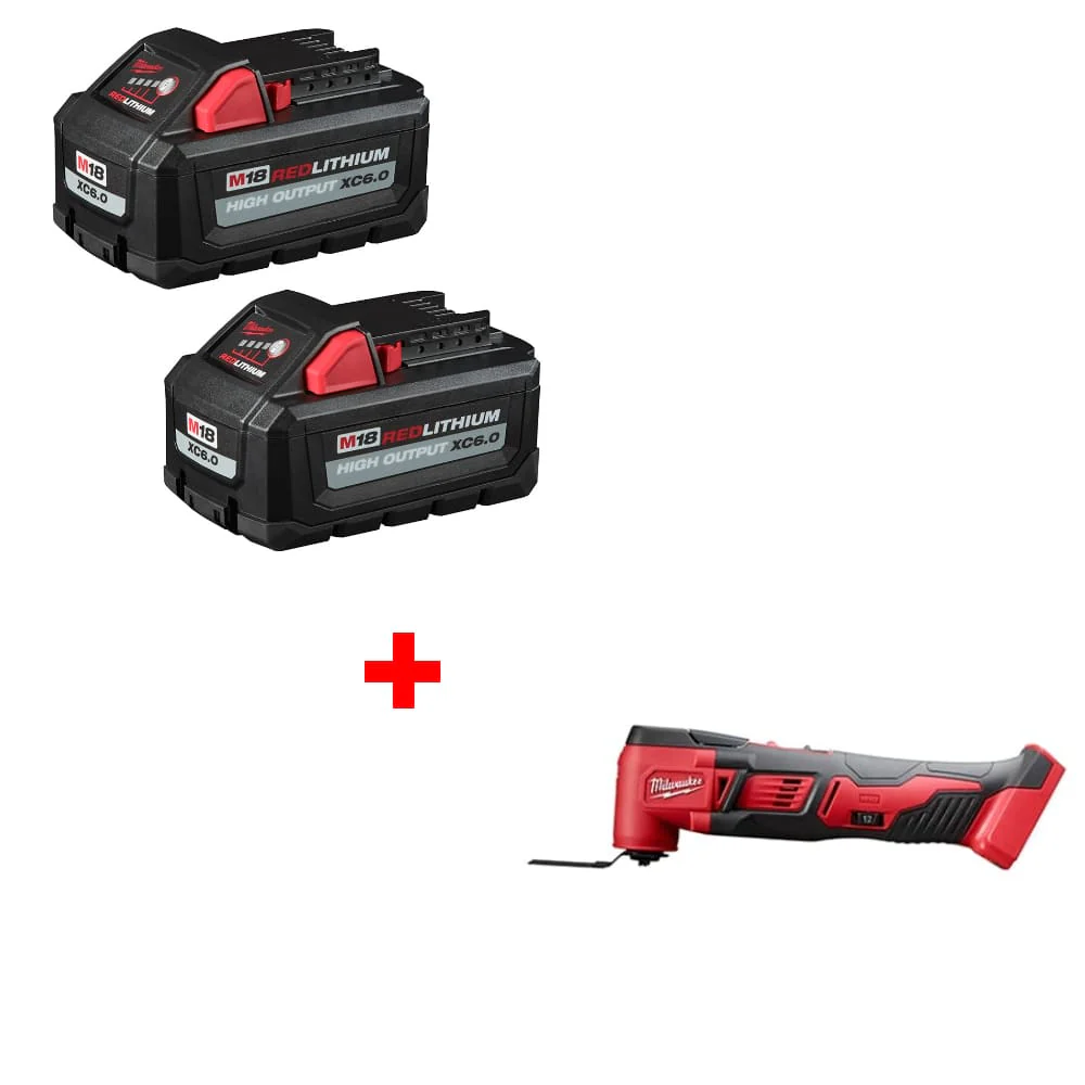 Milwaukee 48-11-1862 M18 XC6.0 Battery 2Pk w/ FREE 2626-20 M18 Multi-Tool, Bare - Moutools