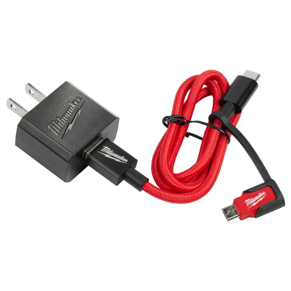 Milwaukee 48-59-1209 3ft USB-C and 2.1A Wall Charger w/Micro USB Adaptor - Moutools