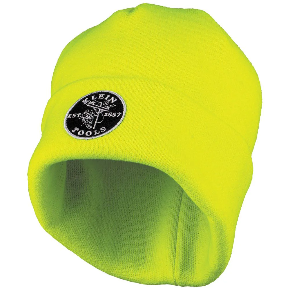 Klein 60568 Heavy Knit Hat, High-Visibility Yellow, Patch Logo - Moutools