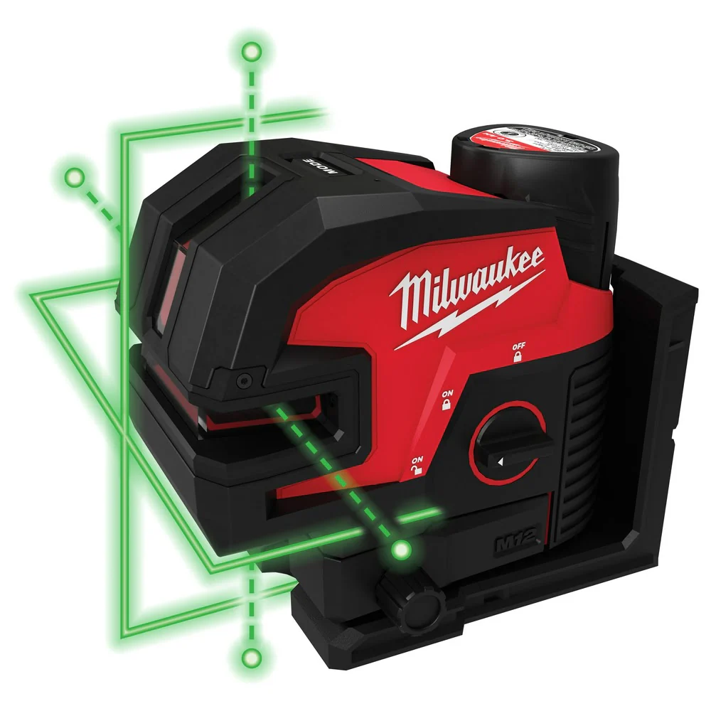 Milwaukee 3624-21 M12 Green Cross Line & 4-Points Laser Kit - Moutools