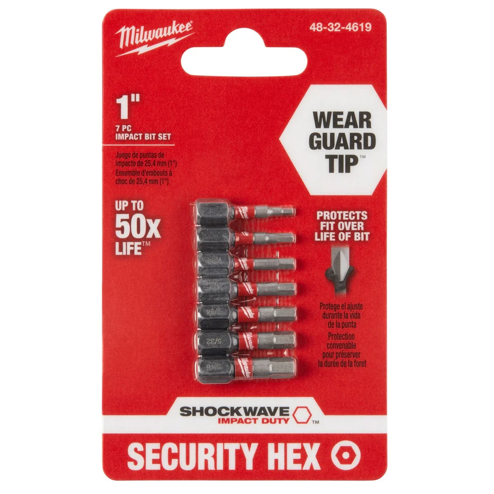 Milwaukee 48-32-4619 7 Piece SHOCKWAVE Hex Security Insert Bit Set - Moutools