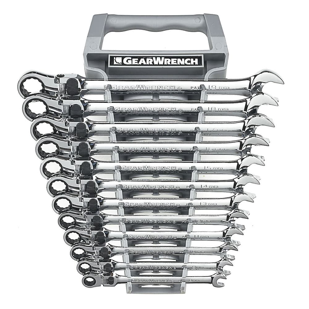 GearWrench 85698 12 Pc. 72-Tooth 12 Point XL Locking Flex Head Ratcheting Combination Metric Wrench Set - Moutools
