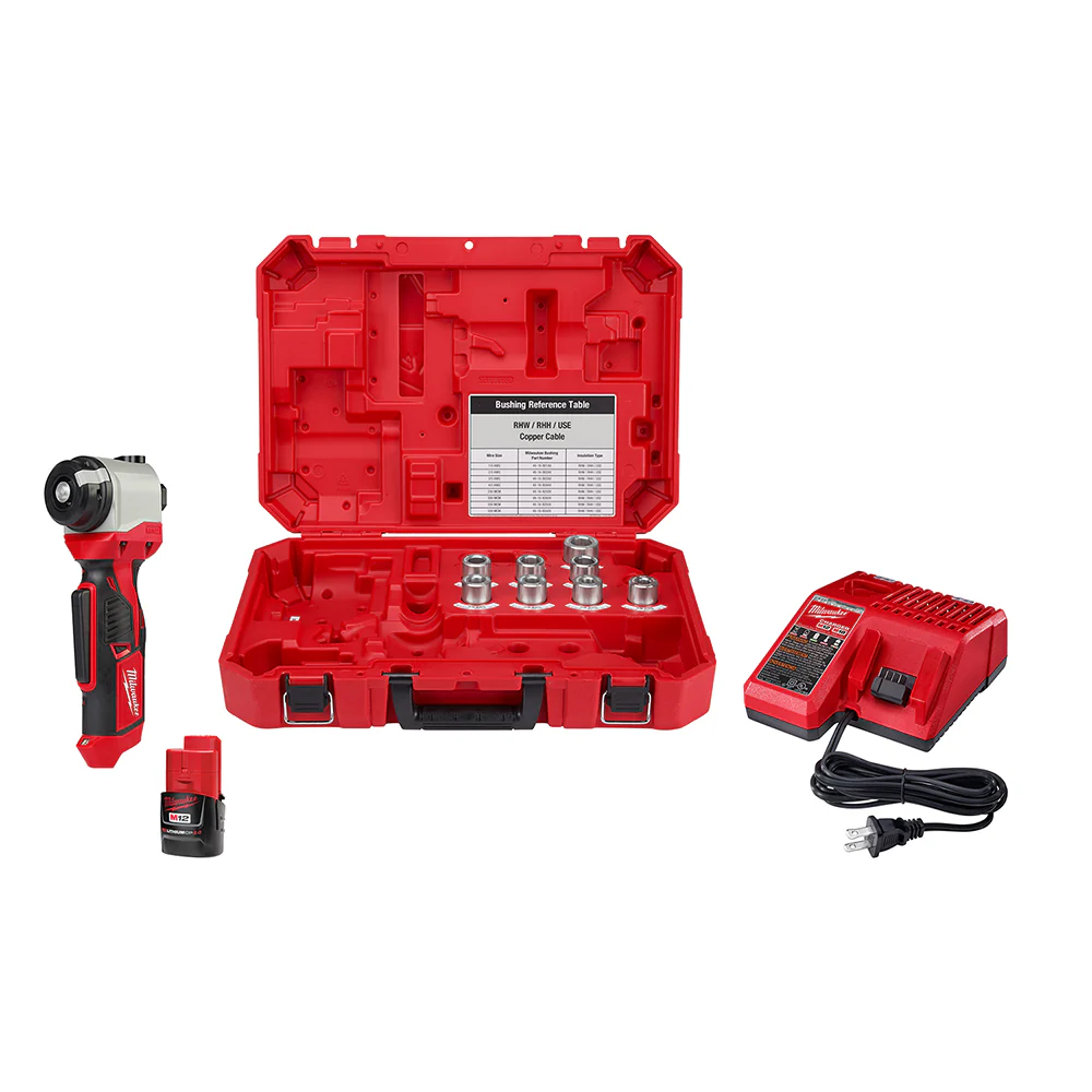 Milwaukee 2435X-21 M12 Cable Stripper Kit for Cu RHW / RHH / USE - Moutools