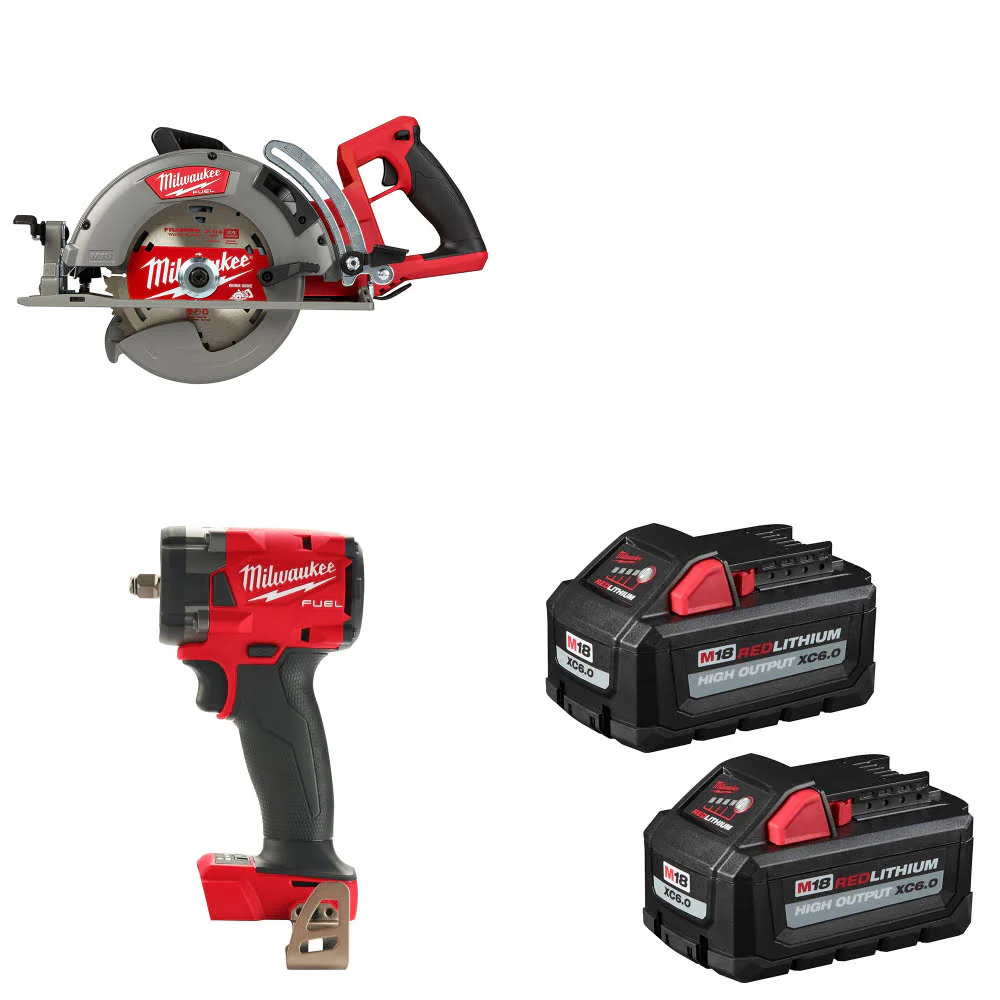 Milwaukee 2830-20 M18 FUEL Circ Saw W/ M18 Impact Wrench & FREE Battery 2 Pack - Moutools