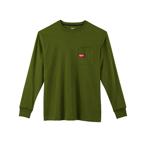 Milwaukee 602OG-2X Heavy Duty Pocket T-Shirt 602, Long Sleeve, Olive Green, 2X - Moutools