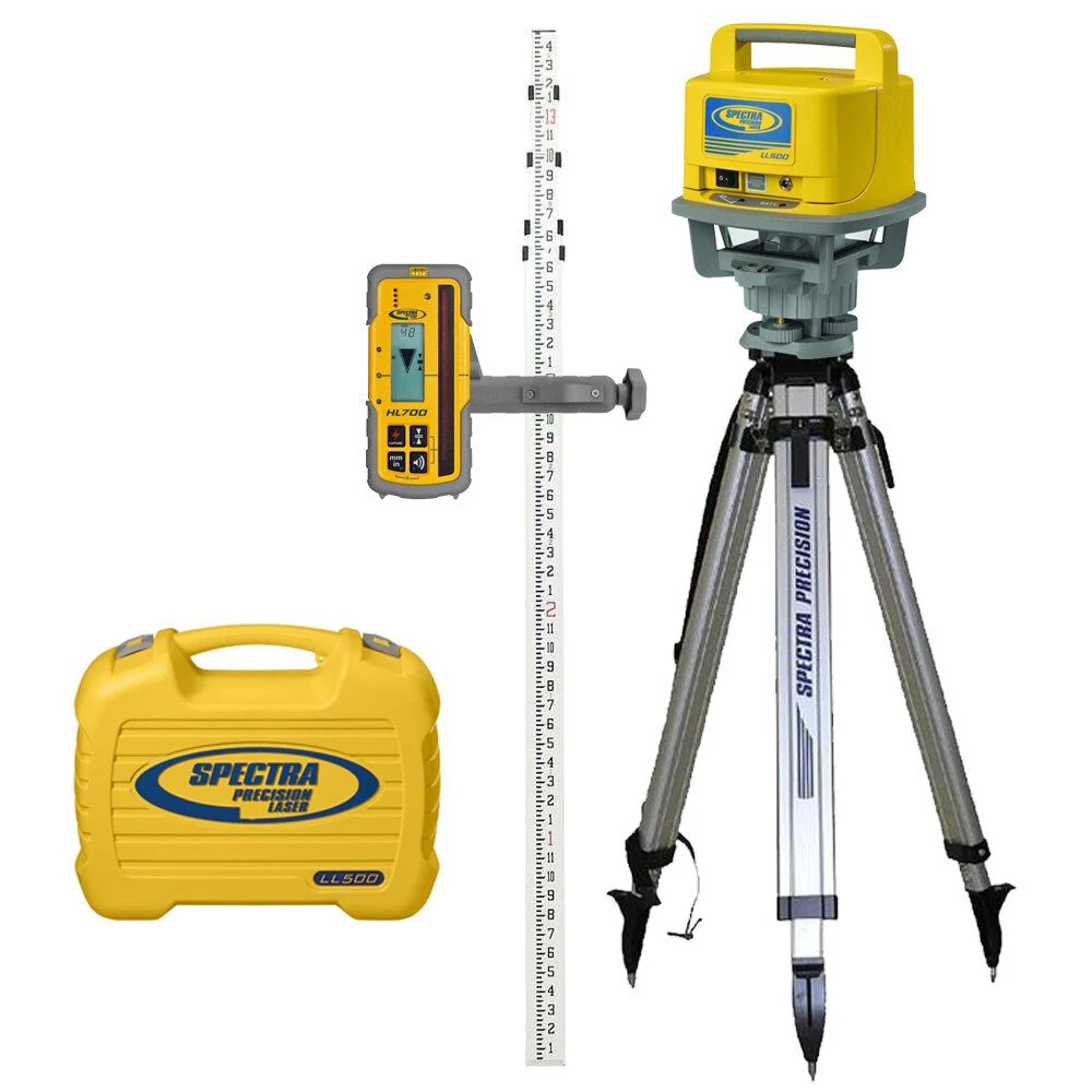 Spectra LL500-2 Long Range Laser Complete Package with HL700 Receiver, Tripod and Grade Rod (Inches) - Moutools