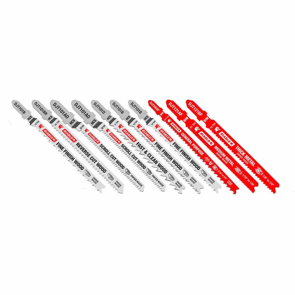 Diablo DJT10S 10 pc T-Shank Jig Saw Blade Set for Wood & Metal (10-Piece) - Moutools