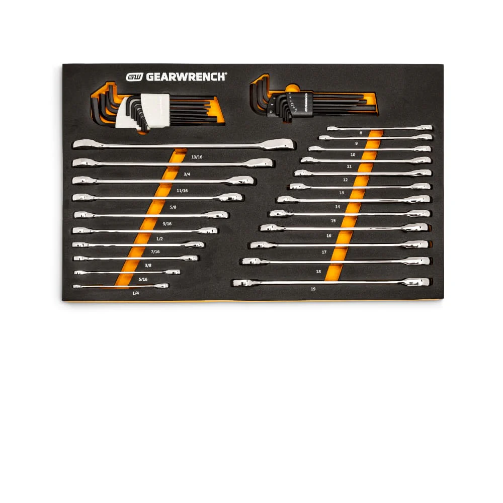 GearWrench 86528 44 Pc. 90-Tooth SAE/Metric Ratcheting Wrench and Hex Key Set - Moutools